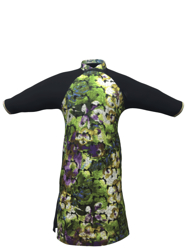 Fengxian collar, double round placket, three quarters sleeves with three color piping Flat-cut cheongsam - Lee Chik Chi Shirley